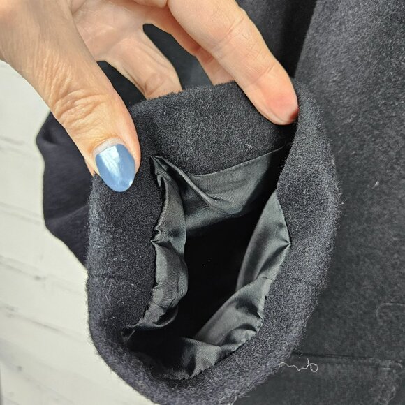 Gap Wool Blend Hooded Duffle Pea Coat Womens M Navy Black Winter Heavy Warm - Picture 8 of 16